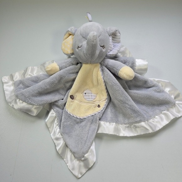 Douglas Baby Elephant Lovey Gray Yellow Satin Trim Security Blanket Plush - Picture 1 of 11